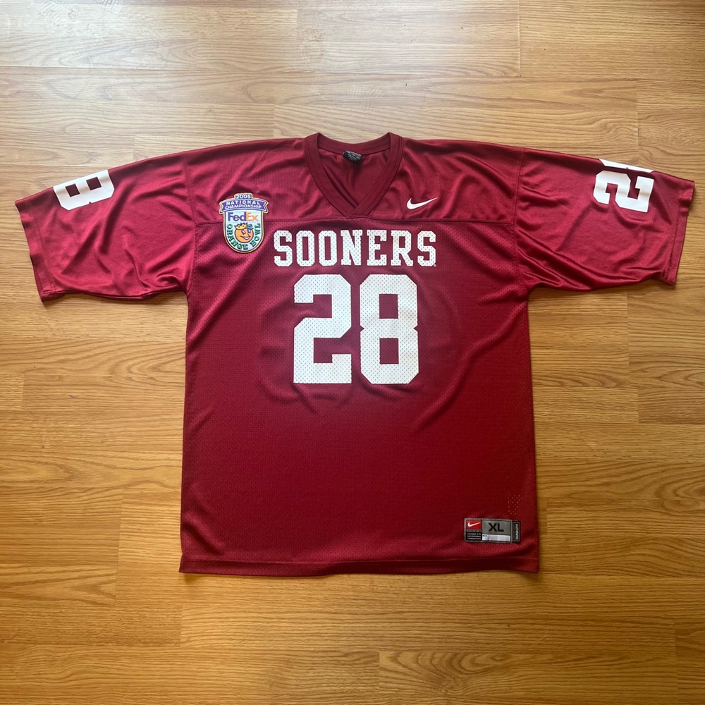 Nike Oklahoma Sooners Adrian Peterson 28 Jersey 2005 Orange Bowl Patch Red XL